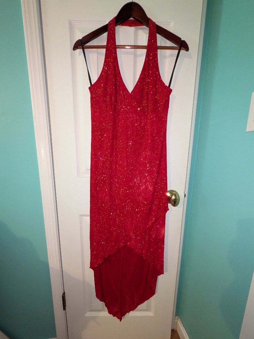 Stunning Red Sparkly Halter High-Low Dress